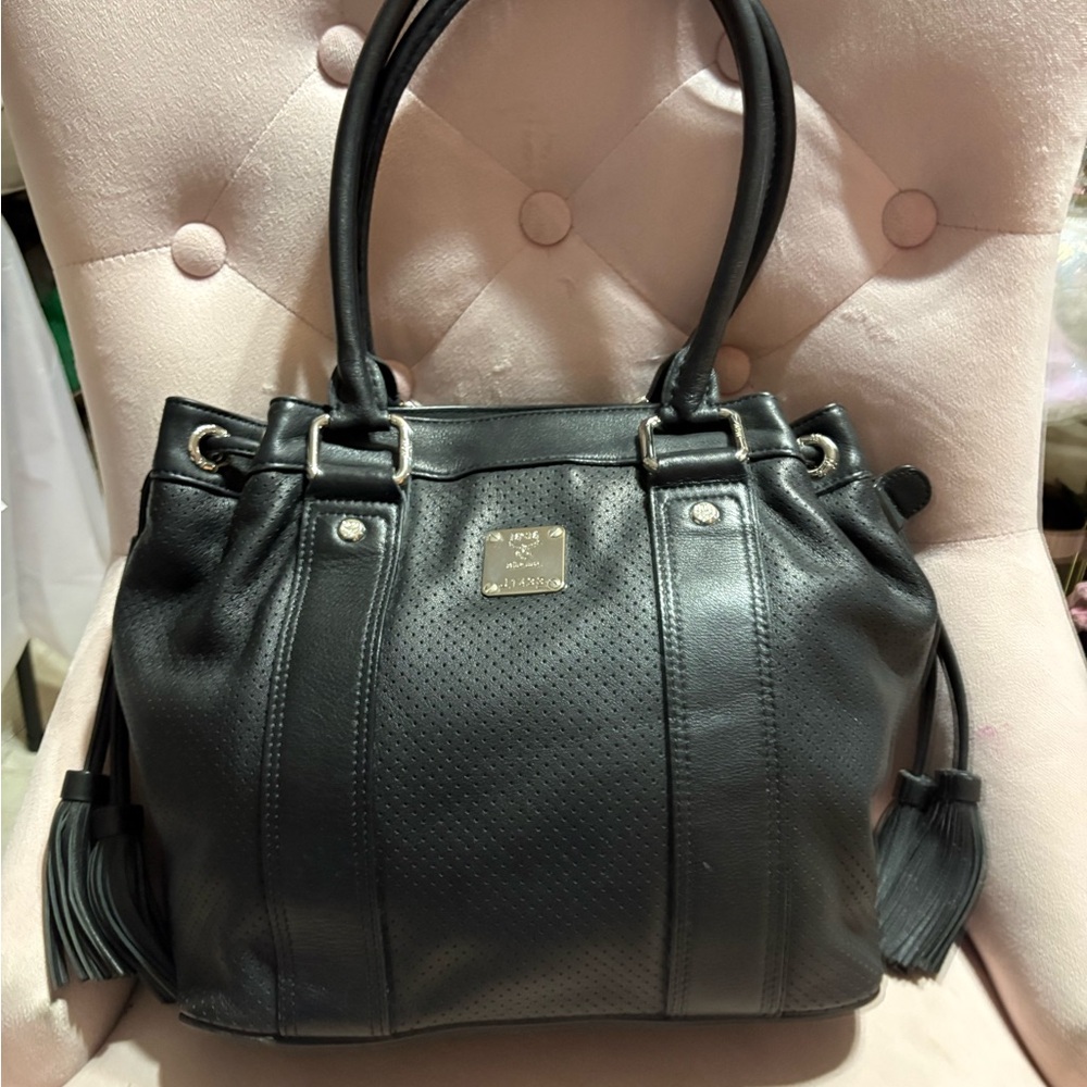 MCM Authentic Black Leather Bucket/ Tote Bag with tassels